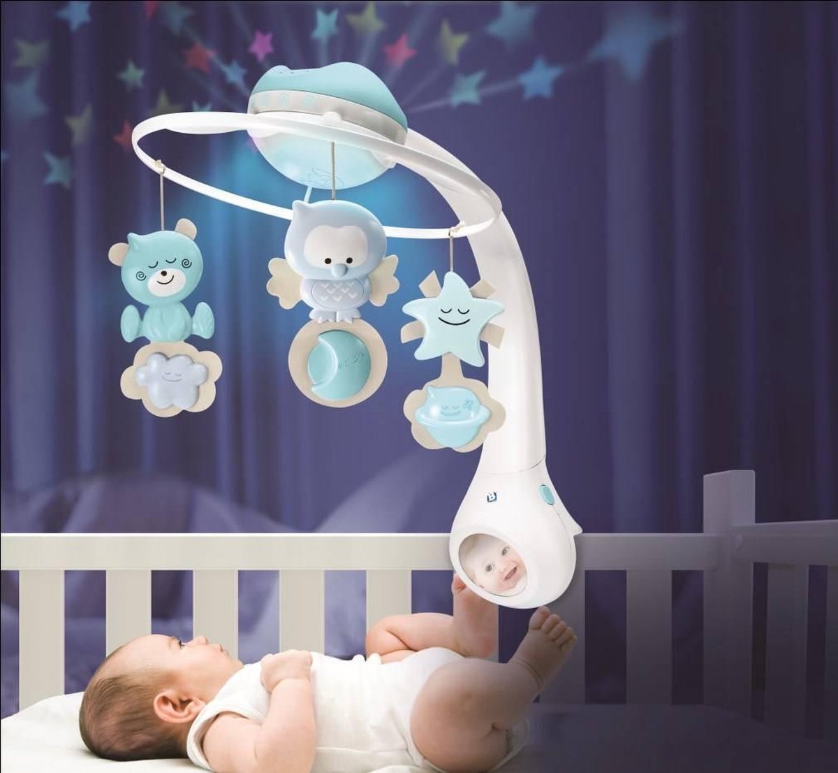 Carusel muzical cu proiector si lampa de veghe Infantino Albastru