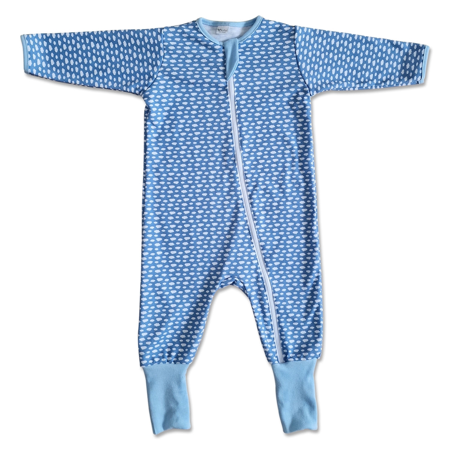 Salopeta pijama bebe cu fermoar si botosei manseta Kidizi Clouds marime 3-6 luni, 68 cm