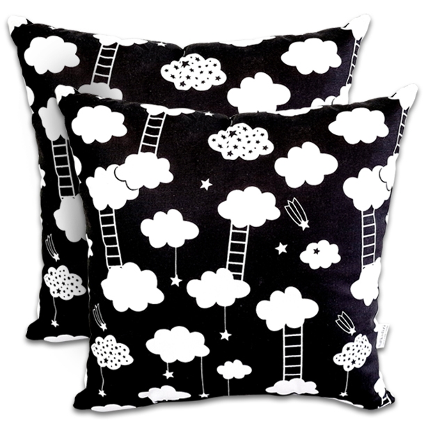 Set 2 perne cu umplutura puf siliconizat, husa de bumbac 100% 38x38 cm Kidizi White Clouds