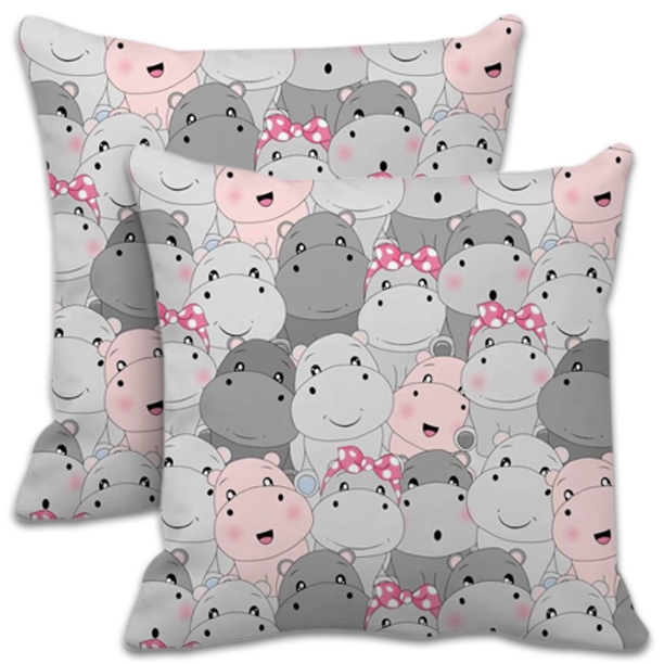 Set 2 perne cu umplutura puf siliconizat, husa de bumbac 100% 38x38 cm Kidizi Hippolandia