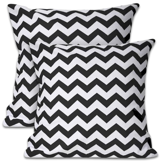 Set 2 perne cu umplutura puf siliconizat, husa de bumbac 100% 38x38 cm Kidizi Black Zig Zag