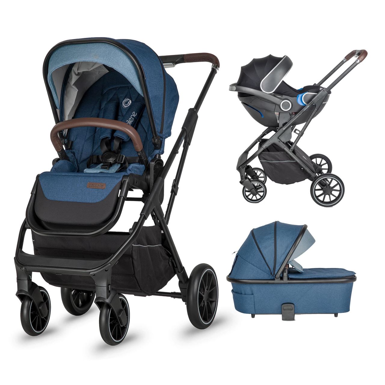Carucior compact Cooccolle Silene Celestial Blue + Cos auto 0-13 kg gb Idan Satin Black