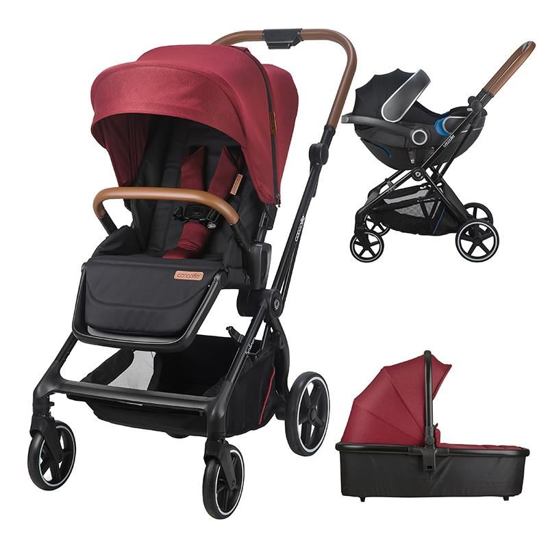 Carucior compact 2 in 1 Coccolle Saliara Cabernet, include scoica auto Idan Silver Fox Grey