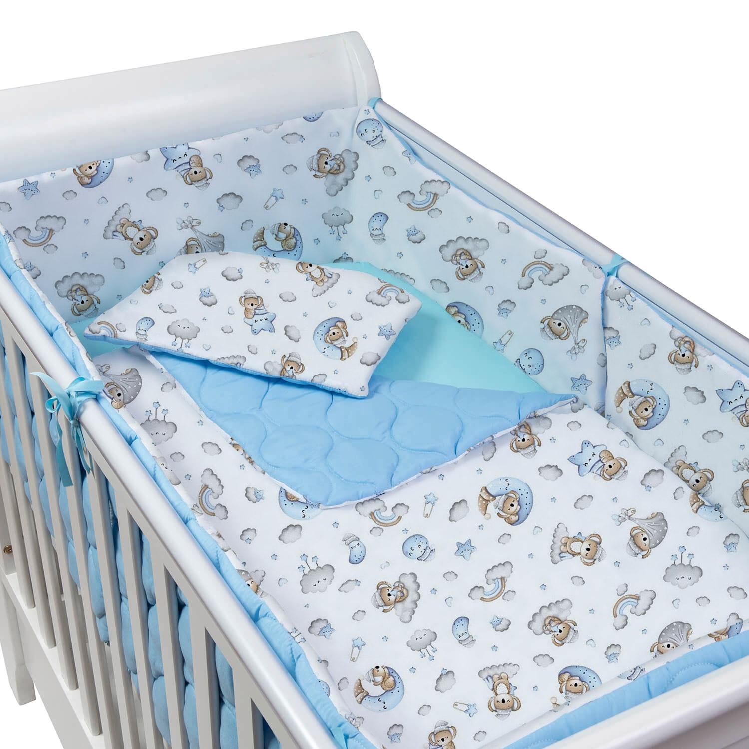 Set lenjerie matlasata 5 piese Kidizi Koala Dreams Blue, include perna, plapumioara, aparatoare si cearceaf