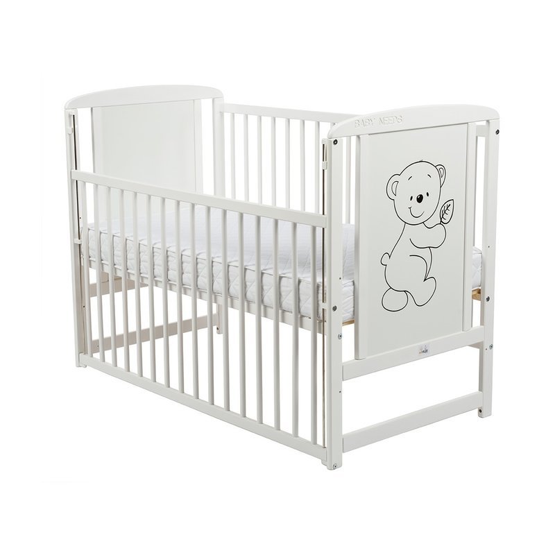 BabyNeeds - Patut din lemn Timmi Ursulet cu laterala culisanta Alb