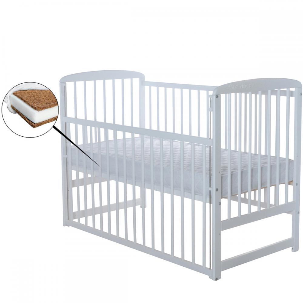 BabyNeeds - Patut din lemn Ola cu laterala culisanta + Saltea 10 cm