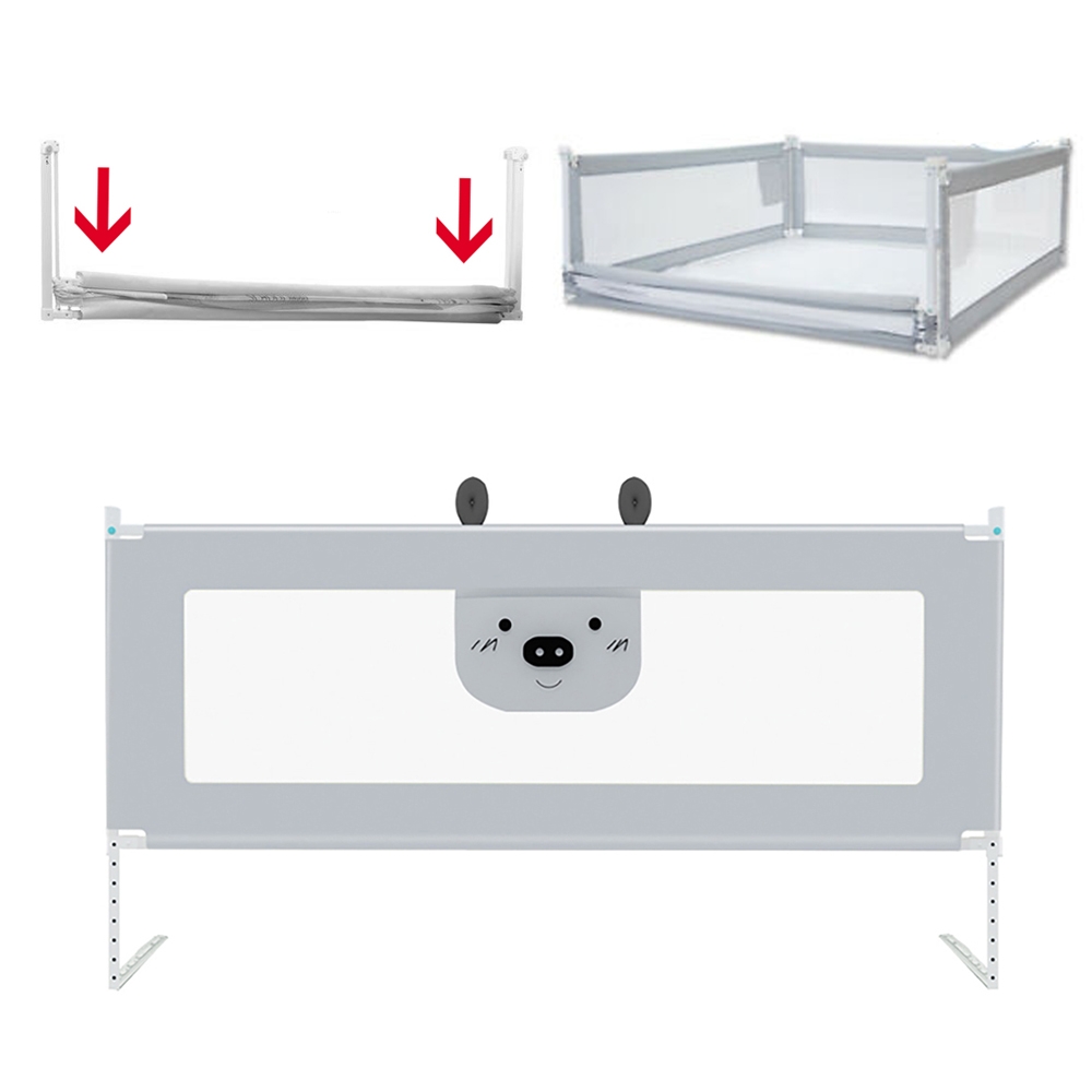 Bariera protectie pat culisanta XXL 180 cm Bears Grey, inaltime reglabila 68-98 cm RESIGILAT