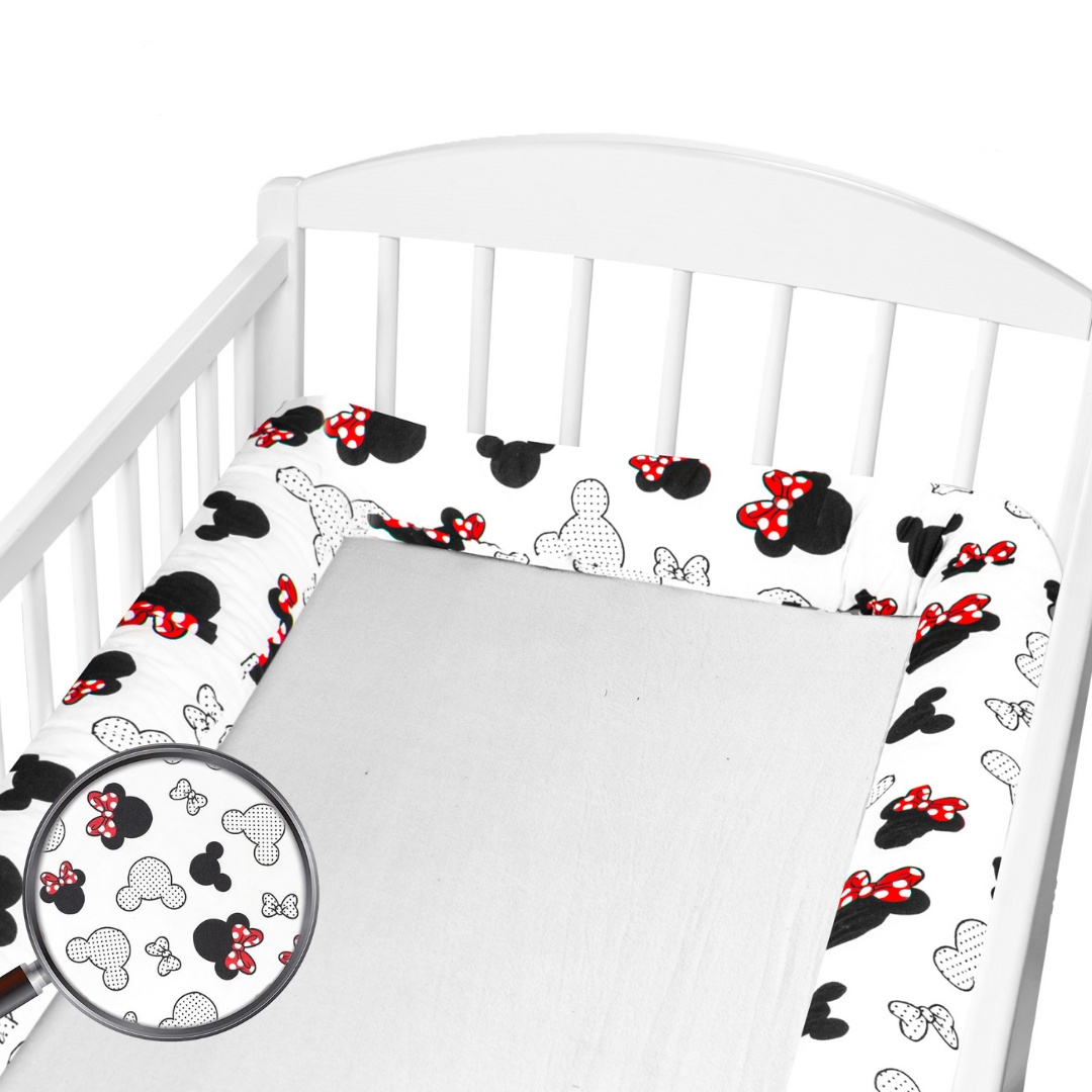 Set 2 aparatori laterale multifunctionale tip rulou pentru patut 120x60 cm Kidizi Minnie, husa detasabila, diametru 10 cm
