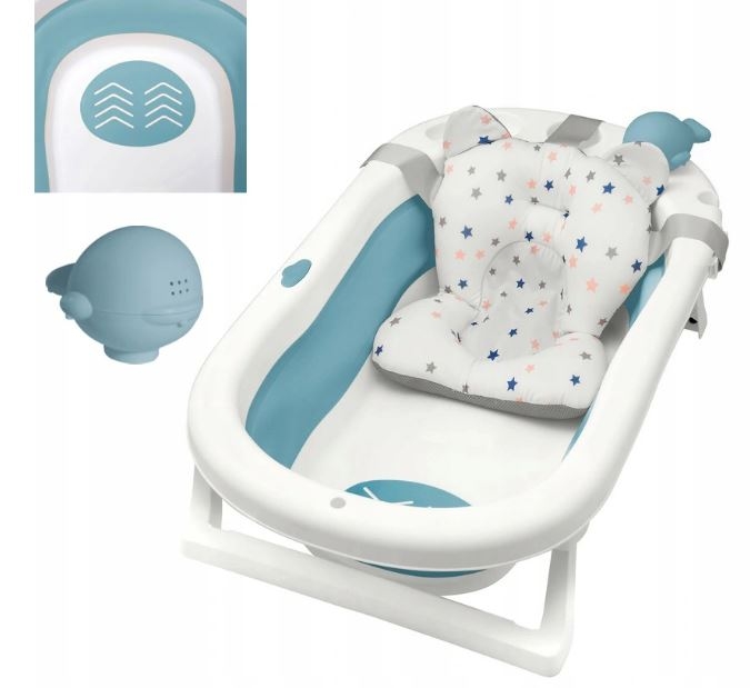 Cadita pliabila XL cu suport anatomic Primabobo Kasia blue, include jucarie