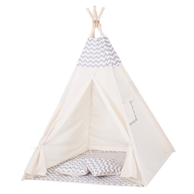 Cort Copii Stil Indian Teepee Springos Zigzag Grey Xxl De La Springos
