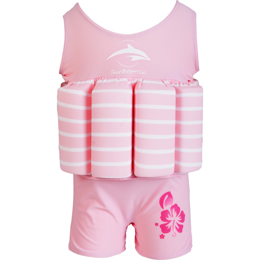 Konfidence - Costum inot copii cu sistem de flotabilitate ajustabil pink stripe