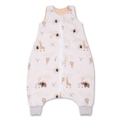 Sac de dormit cu picioare de vara pentru copii 18-36 luni Kidizi Safari Beige 0.5 tog, mansete transformabile in soseta
