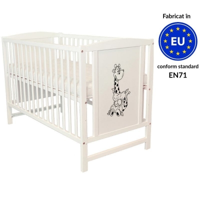 Patut din lemn masiv 120x60 cm Bria alb si saltea cocos LUX 120x60x12 cm, include bariera, reglabil pe 3 nivele, certificat EN71