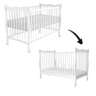 Patut din lemn masiv cu bariera 120x60 cm Kidizi Isla alb,reglabil pe 3 nivele, certificat EN71