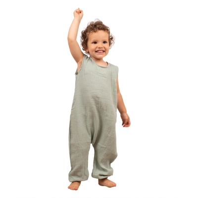 Salopeta copii oversize din muselina fara maneci Kidizi Maty mint