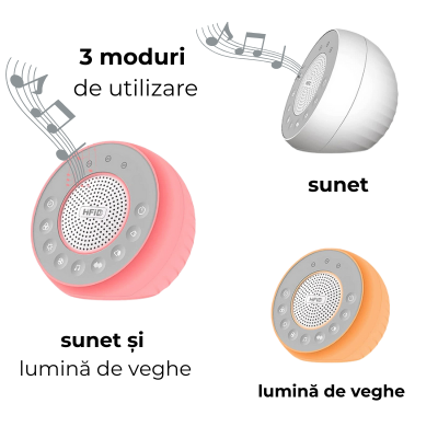 Dispozitiv de sunete albe si melodii cu lumina de veghe Kidizi W05, 31 sunete, 8 culori, functie memorie, timer