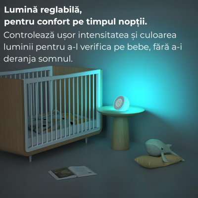 Dispozitiv de sunete albe si melodii cu lumina de veghe Kidizi W05, 31 sunete, 8 culori, functie memorie, timer