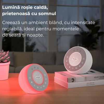 Dispozitiv de sunete albe si melodii cu lumina de veghe Kidizi W05, 31 sunete, 8 culori, functie memorie, timer