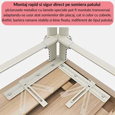 RESIGILAT Set 3 bariere protectie pat culisante XXL + STABILIZATOR pentru pat 180x200 cm Kidizi Funny Bear Beige, certificare EN71, inaltime ajustabila 72-100 cm