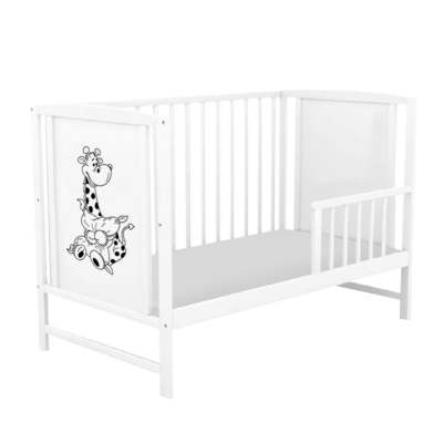 Patut din lemn masiv 120x60 cm Bria alb si saltea cocos LUX 120x60x12 cm, include bariera, reglabil pe 3 nivele, certificat EN71