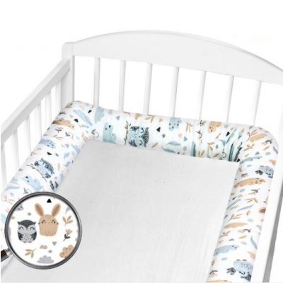 Set 2 aparatori laterale multifunctionale tip rulou pentru patut 120x60 cm Kidizi Forest Friends, husa detasabila, diametru 10 cm