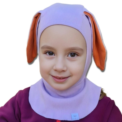 Cagula copii reglabila cu urechiuse din bumbac certificat, Kidizi Bunny Purple