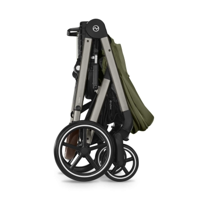 Carucior pentru nou nascut Cybex Balios S Lux Moss Green, maner rotunjit
