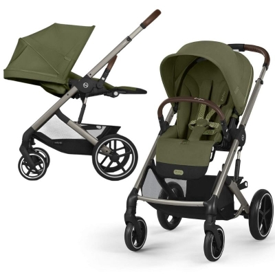 Carucior pentru nou nascut Cybex Balios S Lux Moss Green, maner rotunjit