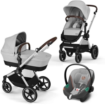 Carucior 3 in 1 Cybex Eos Lux Stone Grey, transformabil in landou include scoica Aton S2 i-Size