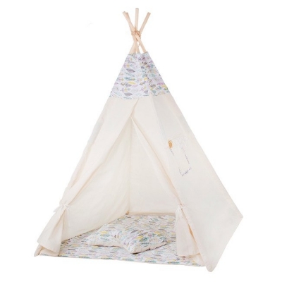 Cort copii stil indian Teepee Springos Feathers XXL