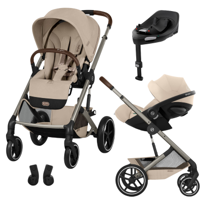 Carucior Cybex Balios S Lux 2 in 1 Almond Beige cu scoica auto Cloud G3 Plus i-Size 40-87 cm, Baza G3 ISOFIX si adaptori inclusi
