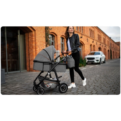Carucior compact Amber 3 in 1 Lionelo, include scoica auto, albastru