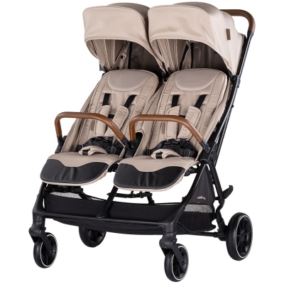 Carucior gemeni Chipolino Twinity Tiramisu, 0-4 ani, pliere automata, 22 kg/sezut, cadru aluminiu