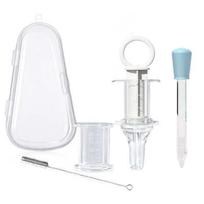 Kit seringa administrare medicamente copii Kidizi, 4 piese, fara BPA, include pipeta, tetina speciala, periuta curatare si cutie depozitare 