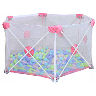 Tarc de joaca copii hexagonal pliabil Mamakids Alb/Roz, 140x78 cm