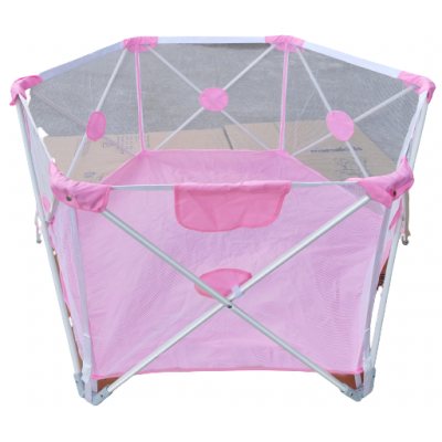 Tarc de joaca copii hexagonal pliabil Mamakids Alb/Roz, 140x78 cm