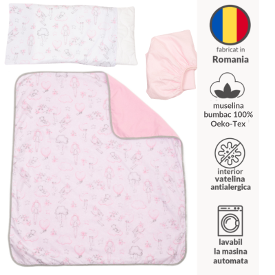Lenjerie patut bebe co-sleeper lipit de patul parintilor 120x60 cm Kidizi Fairy Clouds, include aparatori matlasate pe toate lateralele, perna cu husa detasabila, paturica si cearceaf cu elastic