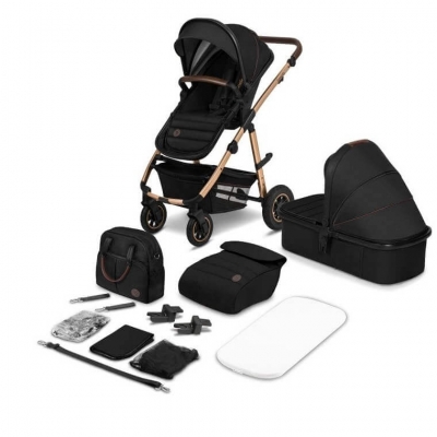 Carucior 2 in 1, Lionelo, Amber, Cadru aluminiu, Cu landou intarit si salteluta moale, Reversibil, Maner ajustabil, Huse pentru picioare, ploaie, Plasa de tantari, Geanta parinti, Pana la 22 kg, EN1888-1, EN1888-2, EN1466, Negru