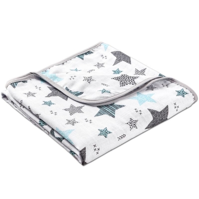 Paturica dubla de muselina 78x78 cm Kidizi All Mint Stars, 100% bumbac