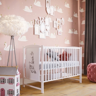 Patut din lemn masiv 120x60 cm Bria alb si saltea cocos LUX 120x60x12 cm, include bariera, reglabil pe 3 nivele, certificat EN71