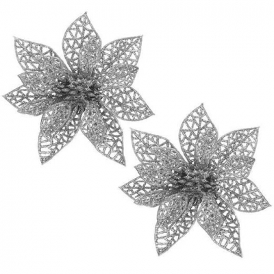 Set 3 ornamente brad Craciun Steaua Bethleemului argintiu, 10x10 cm