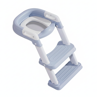 Reductor toaleta cu scarita si colac moale Kidizi PottyStep Albastru, model pliabil, colac moale din PVC