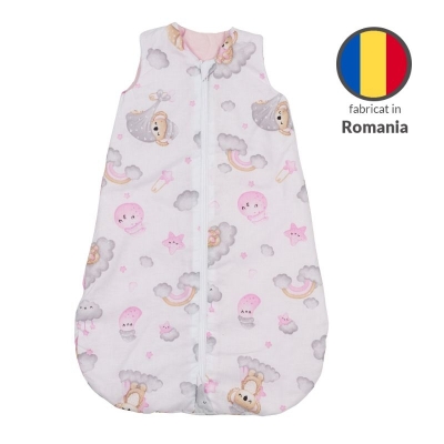 Sac de dormit bebe de vara din bumbac 100% 0-3 luni Kidizi Koala Dreams Pink, 0.5 tog
