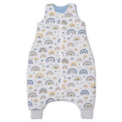 Sac de dormit cu picioare pentru copii 18-36 luni Kidizi Blue Rainbow 1 tog, mansete transformabile in soseta