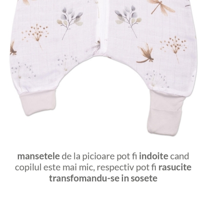 Sac de dormit cu picioare de vara din muselina 6-18 luni Kidizi Dragonfly , 0.5 tog, 100% bumbac