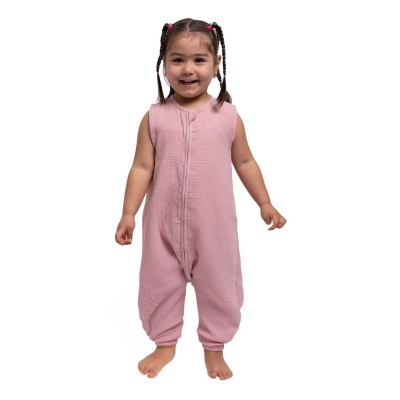 Sac de dormit copii de vara din muselina dubla cu picioare 18-36 luni Kidizi Pink 0.3 tog