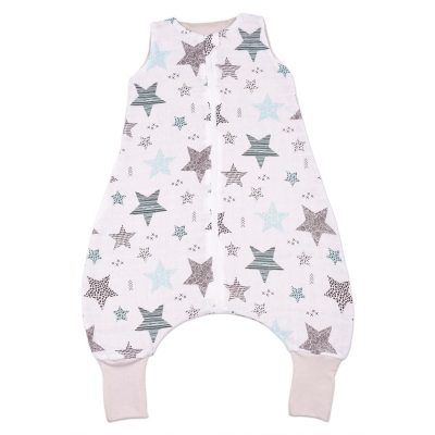 Sac de dormit cu picioare de vara din muselina 6-18 luni Kidizi All Mint Stars, 0.5 tog