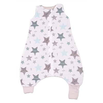 Sac de dormit cu picioare de vara din muselina 6-18 luni Kidizi All Mint Stars, 0.5 tog