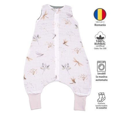 Sac de dormit cu picioare de vara din muselina 6-18 luni Kidizi Dragonfly , 0.5 tog, 100% bumbac