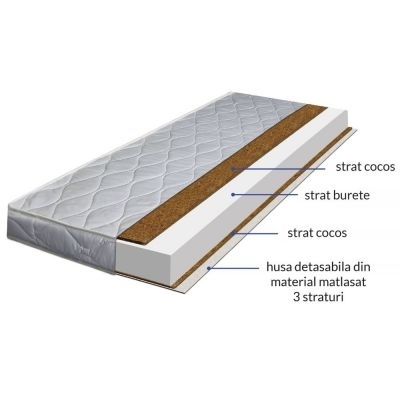 Patut din lemn masiv 120x60 cm Bria alb si saltea cocos LUX 120x60x12 cm, include bariera, reglabil pe 3 nivele, certificat EN71